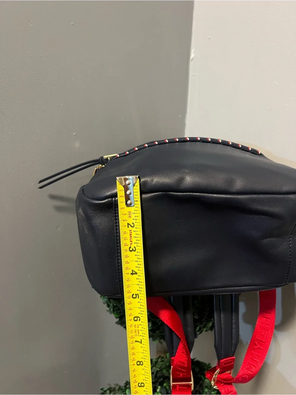 Tommy Hilfiger Navy Backpack with Red Handle and Tricolor Accent like new